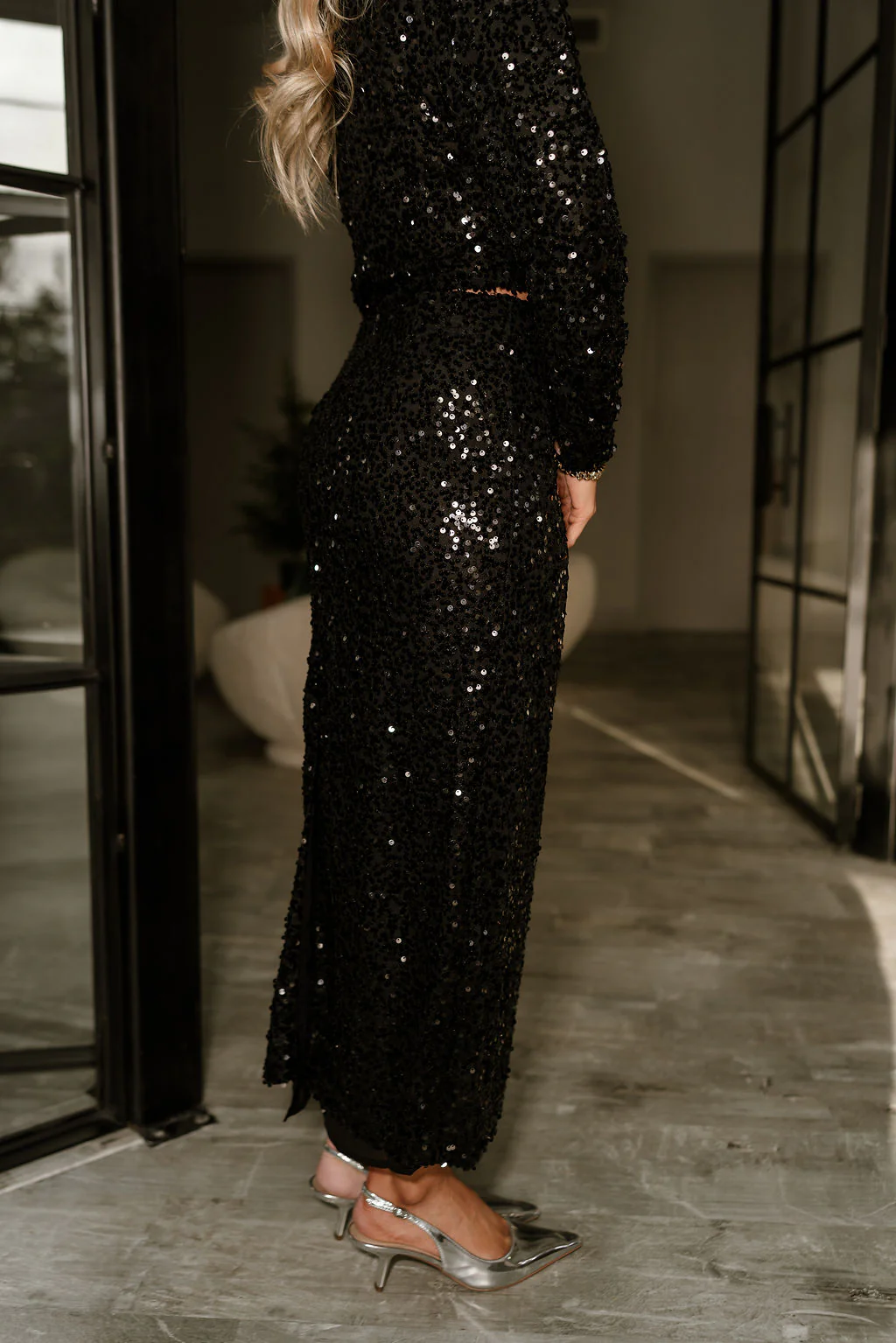 Alora Black Sequin Midi Skirt - Image 5