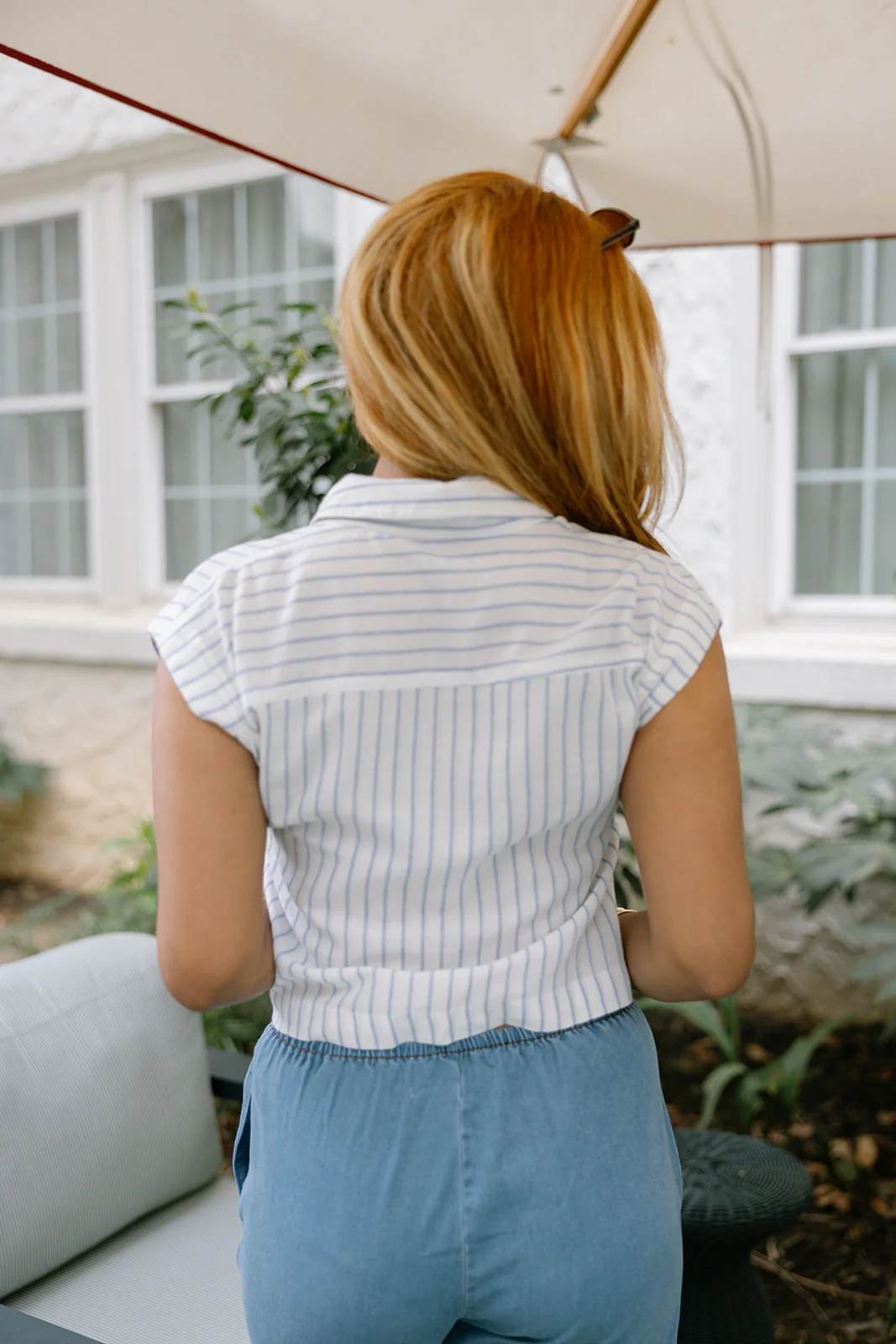 Alora White & Blue Stripe Short Sleeve Top - Image 4