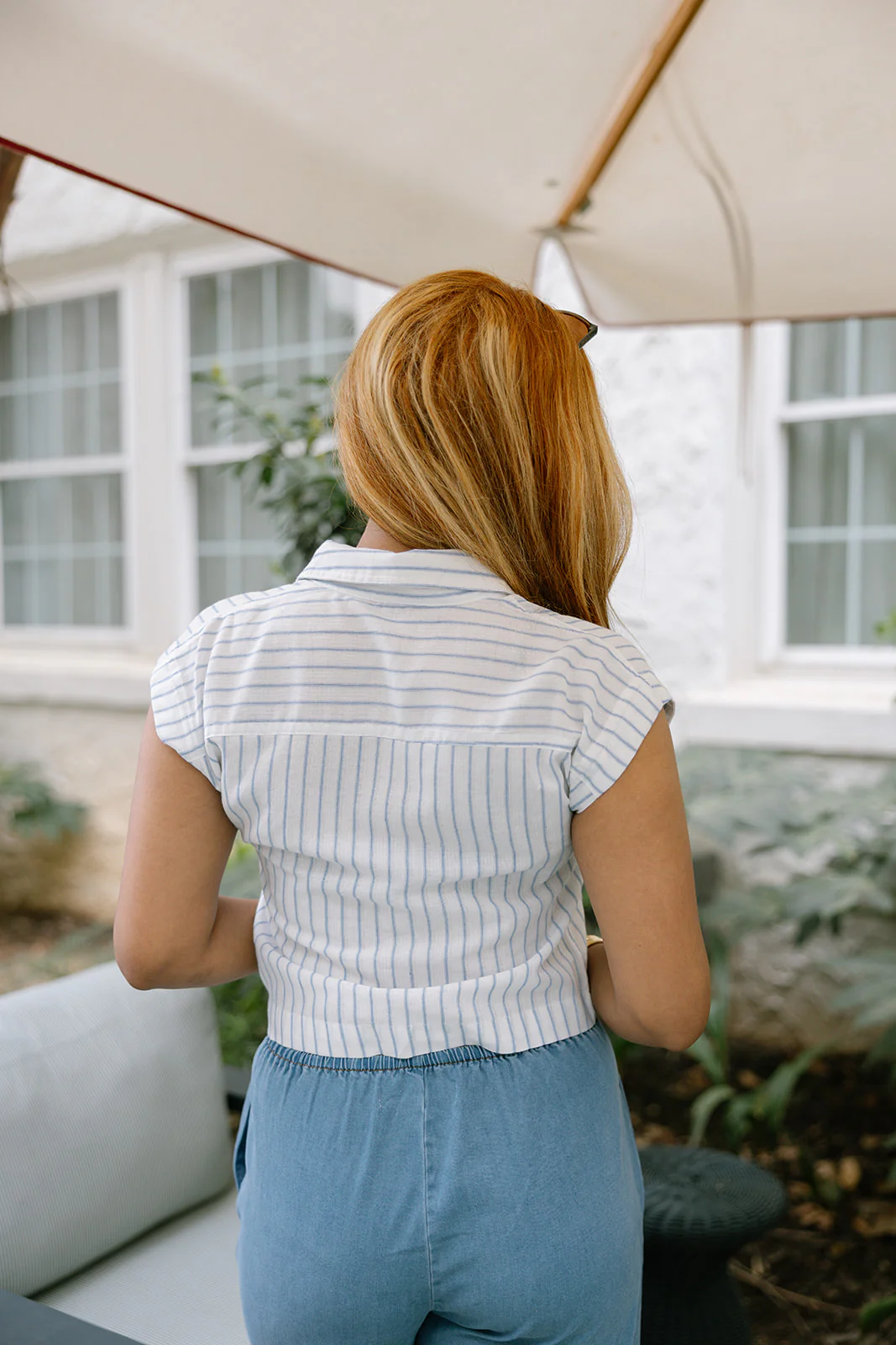 Alora White & Blue Stripe Short Sleeve Top - Image 5
