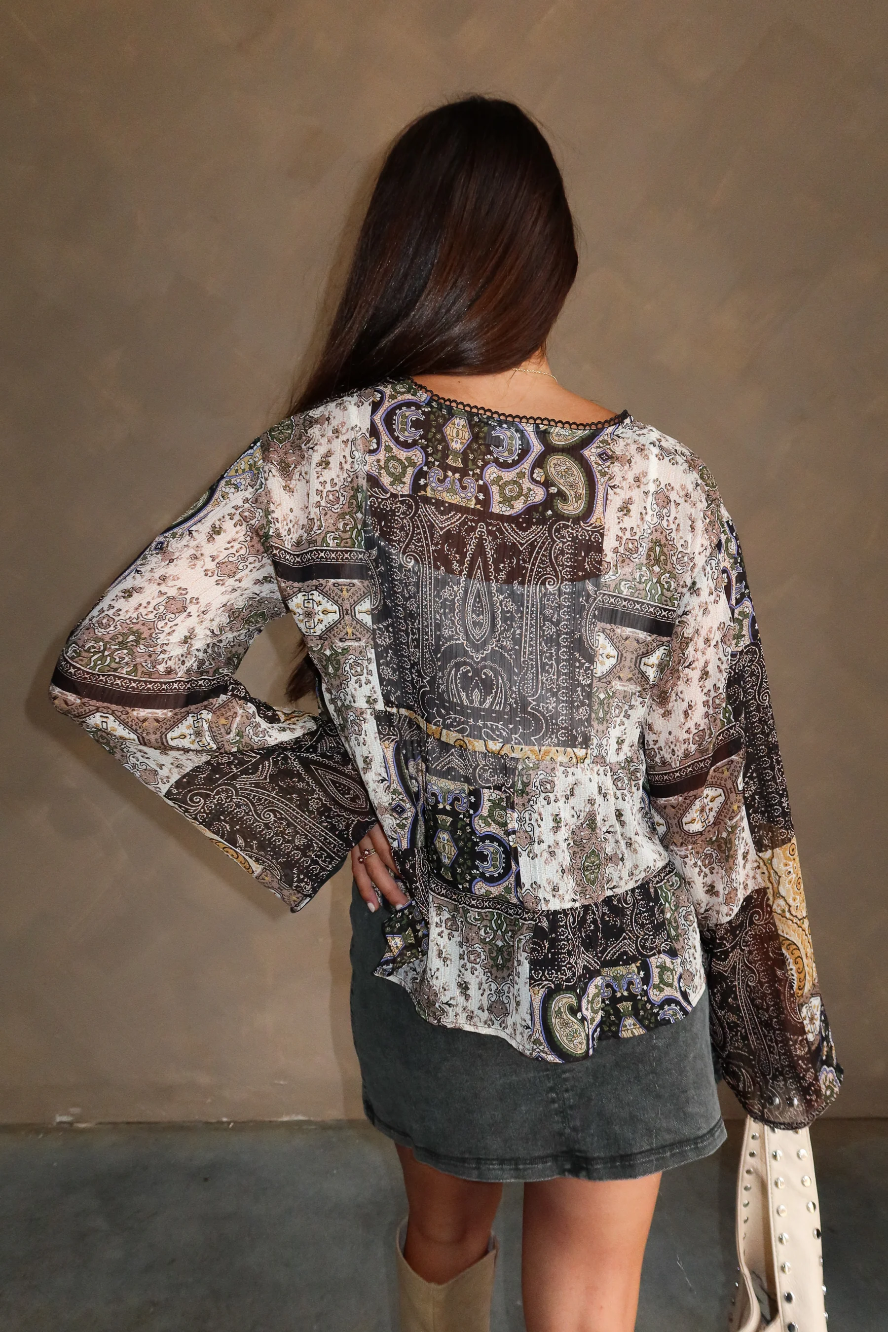 Alyssa Brown Multi Boho Long Sleeve Top - Image 4