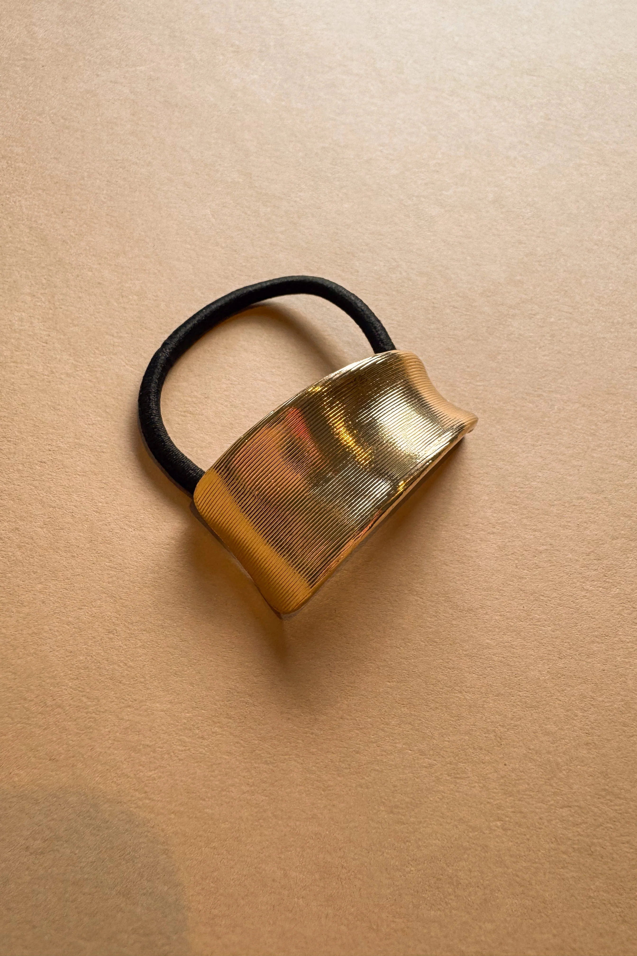 Alyssa Brushed Gold Ribbed Metal Cuff Hair Tie