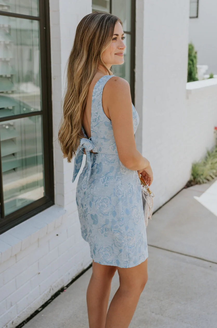 Amalia Light Blue Rose Bow Mini Dress - Image 2