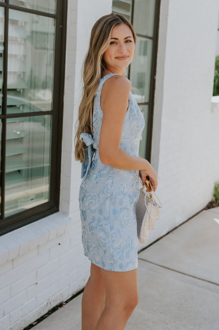 Amalia Light Blue Rose Bow Mini Dress - Image 8