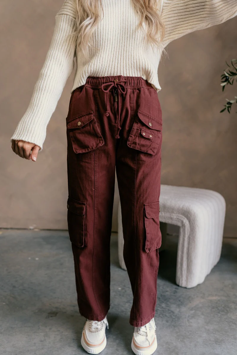 Amanda Burgundy Cargo Pants - Image 5