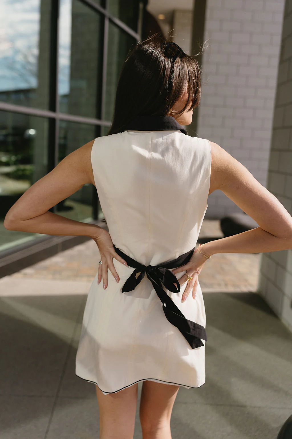 Amanda Cream & Black Button-Up Mini Dress - Image 9