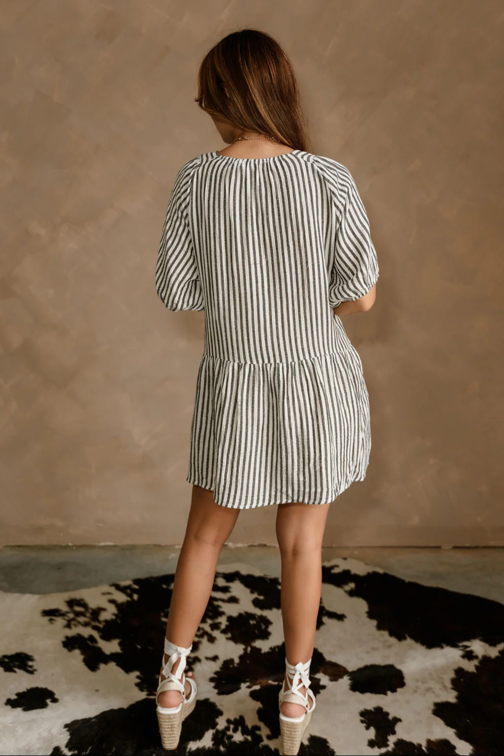 Amber White & Black Stripe Flare Mini Dress - Image 3