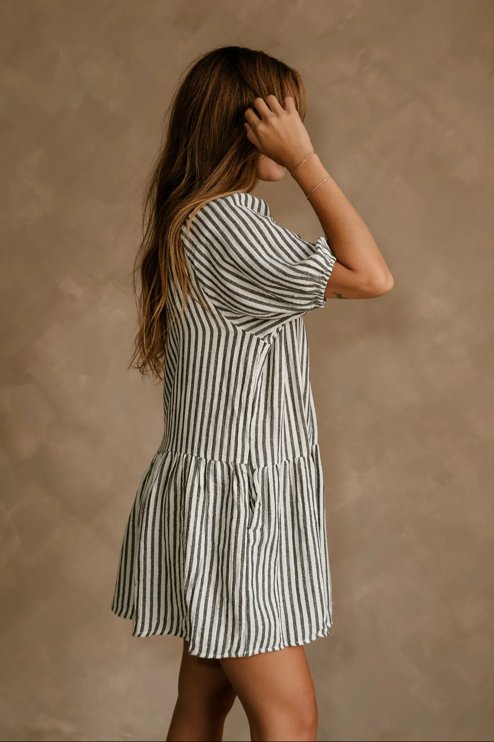 Amber White & Black Stripe Flare Mini Dress - Image 5