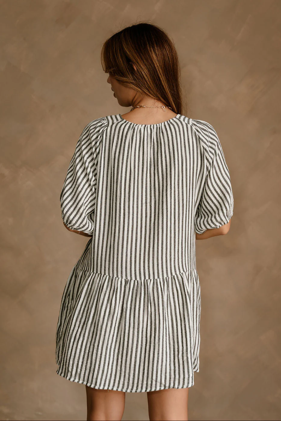 Amber White & Black Stripe Flare Mini Dress - Image 7