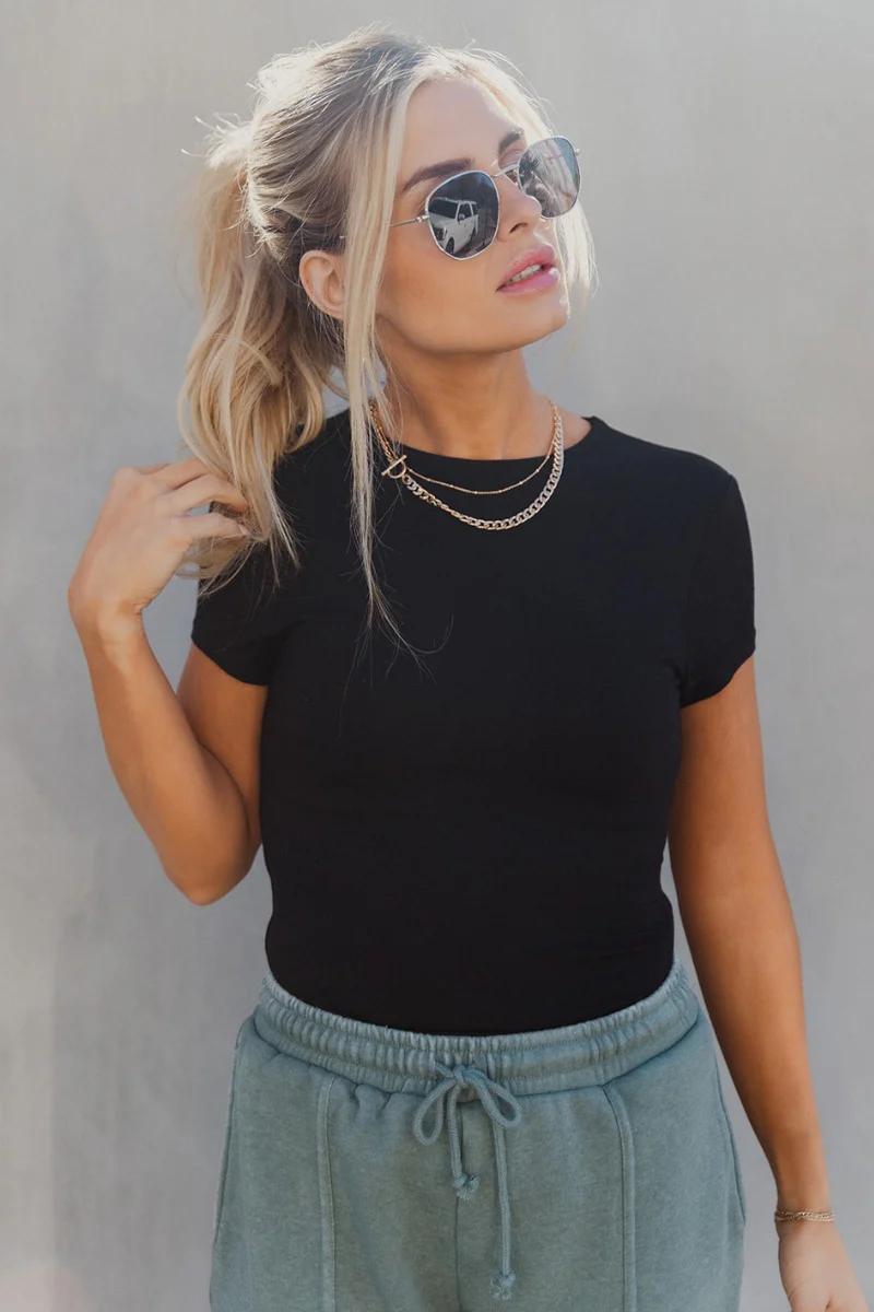 Amelia Black Short Sleeve Bodysuit