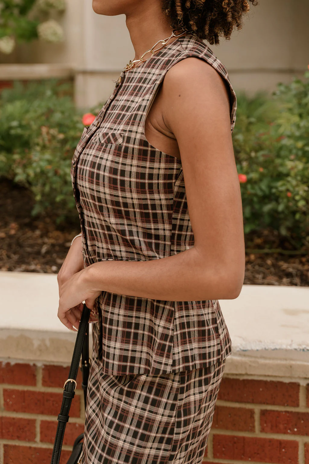 Amelia Brown Plaid Split-Hem Vest - Image 7