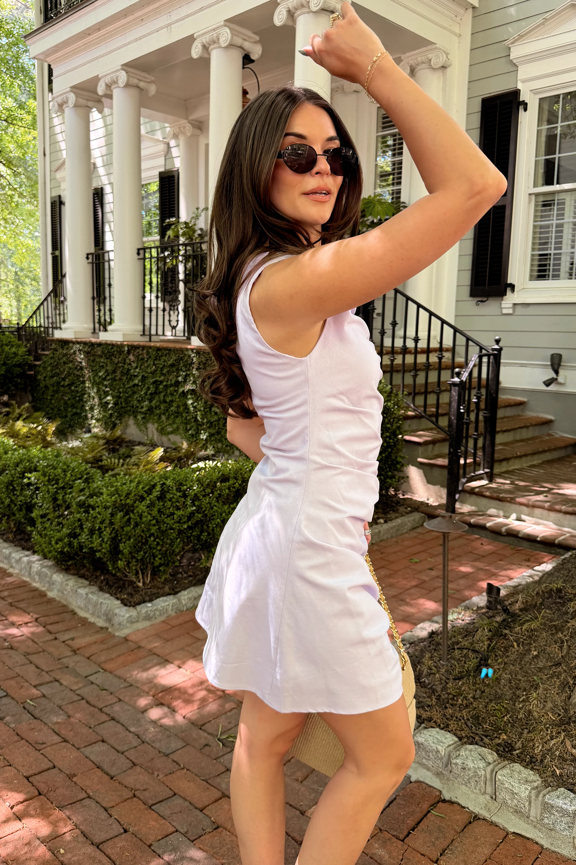 Amelia Lavender Ruched & Buttoned Mini Dress - Image 6