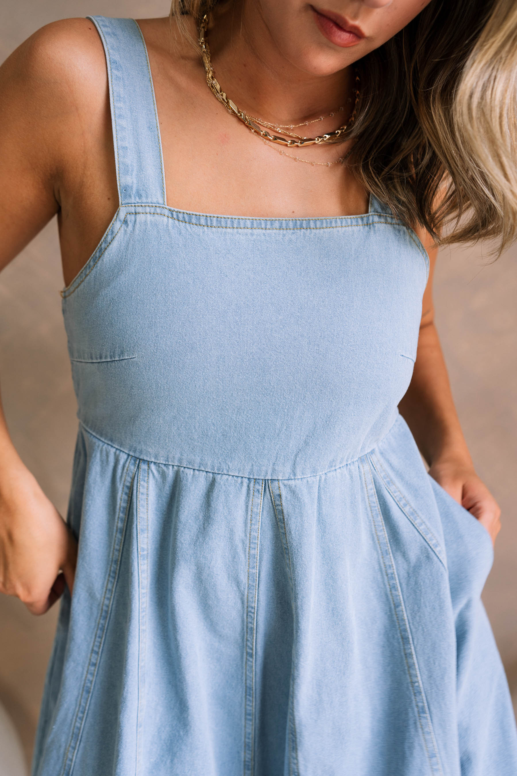Amelia Light Denim Flare Mini Dress - Image 10