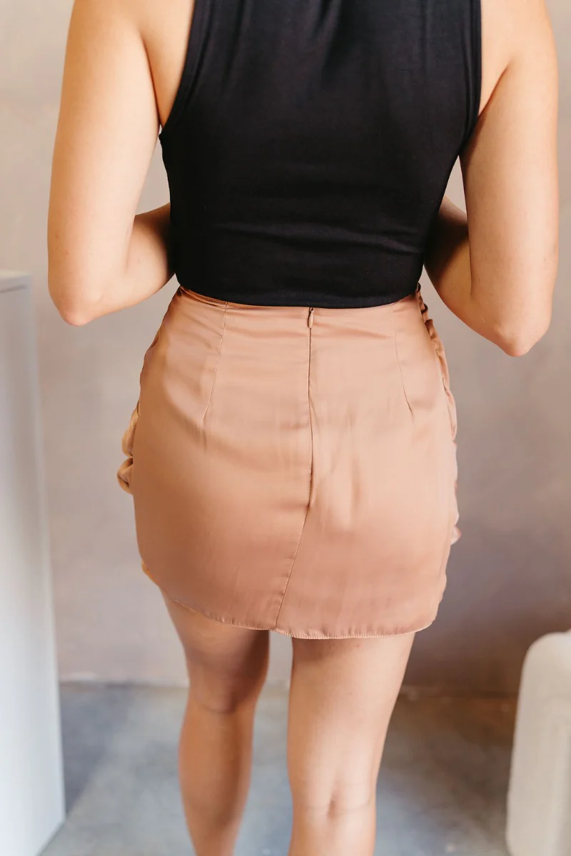 Amelia Tan Satin Draped Mini Skirt - Image 6