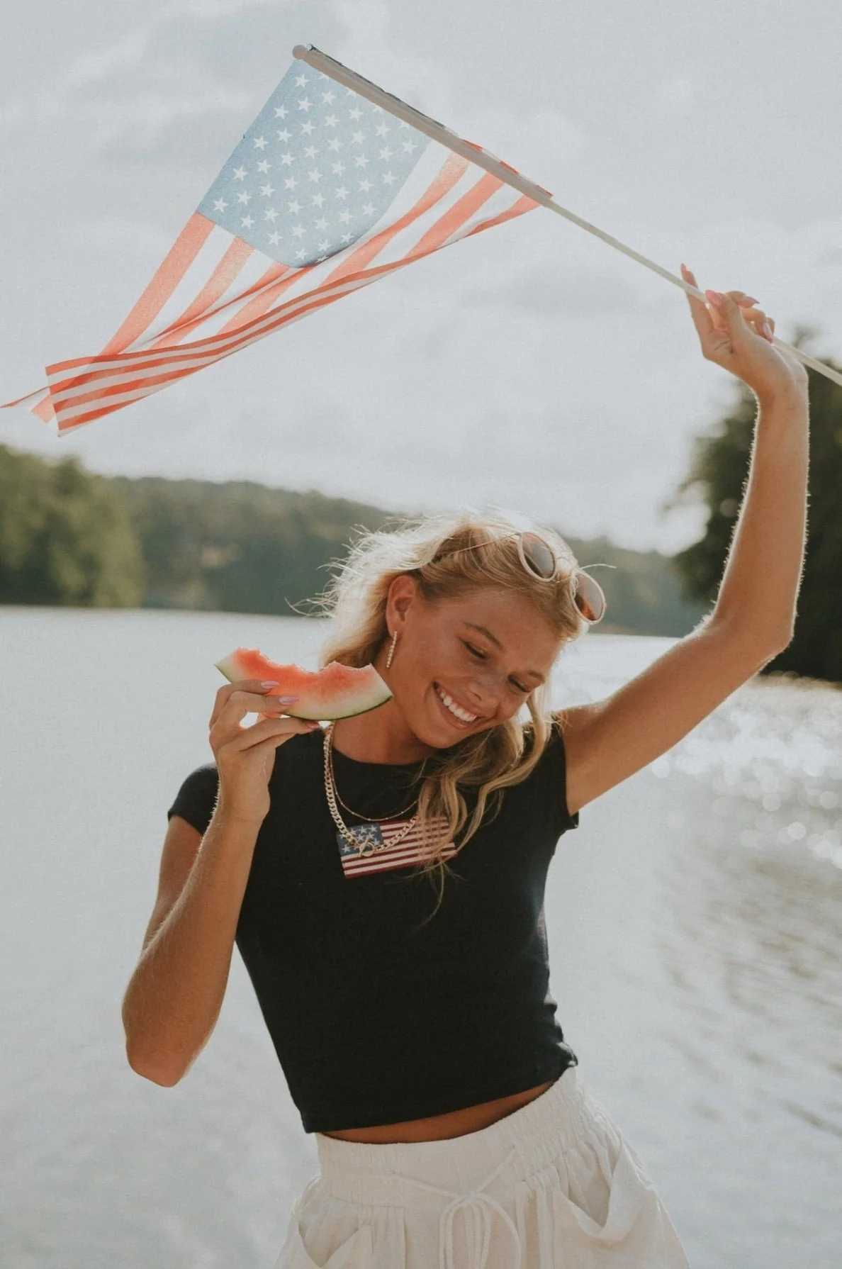 American Flag Graphic Cropped Short Sleeve Top