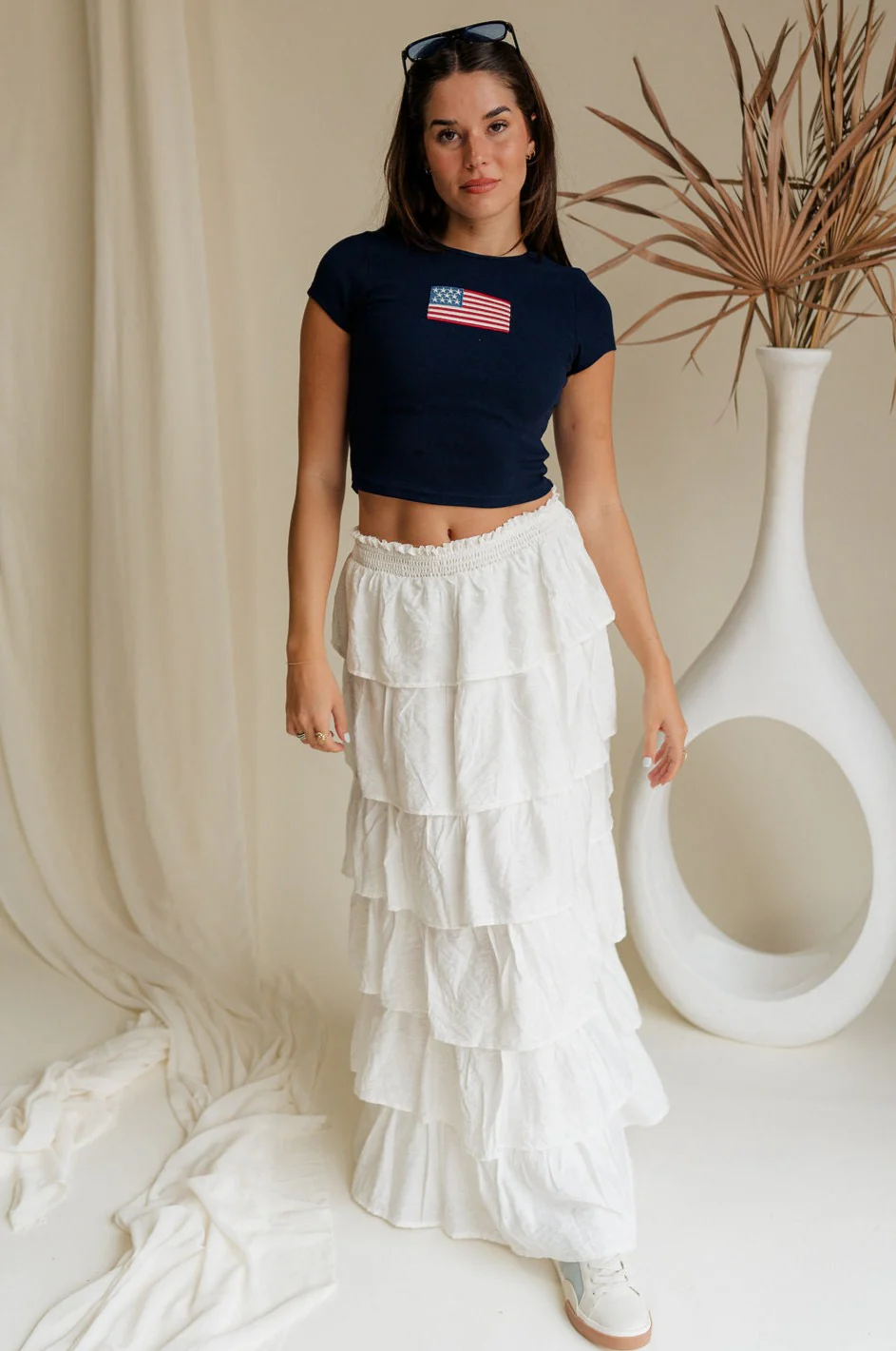 American Flag Graphic Cropped Short Sleeve Top - Image 4