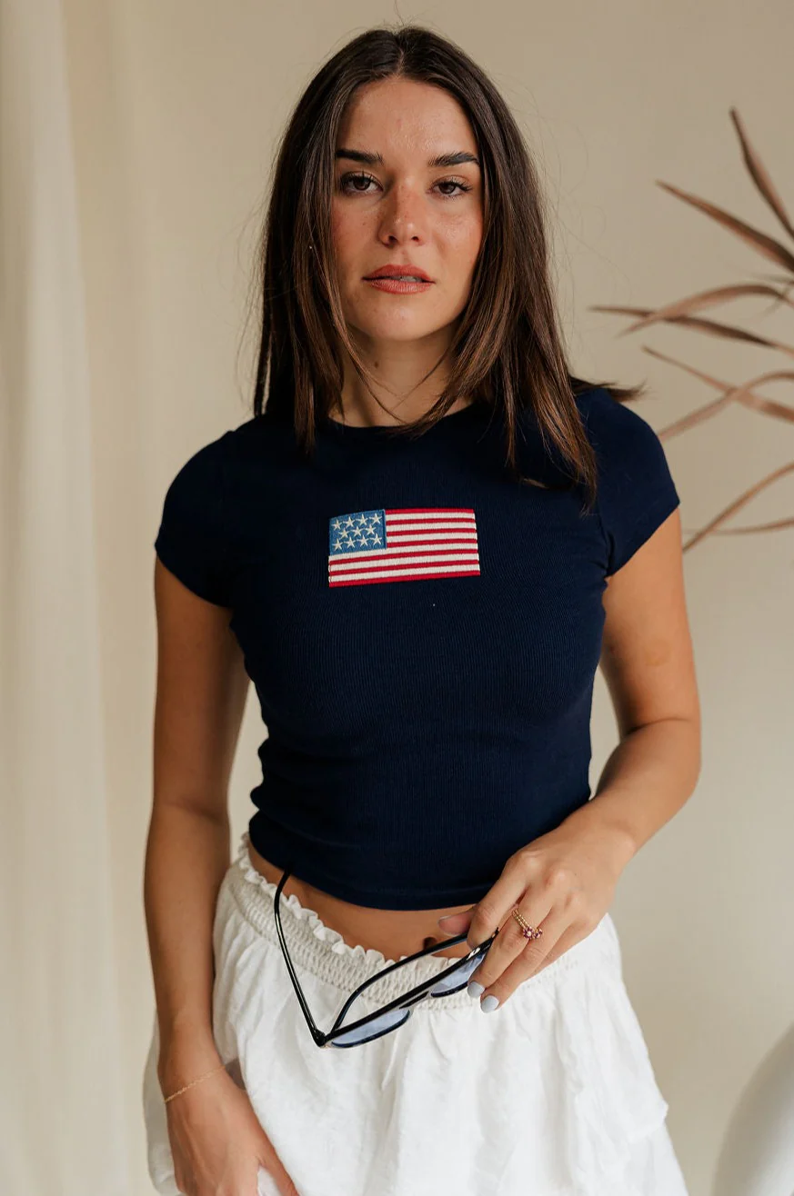 American Flag Graphic Cropped Short Sleeve Top - Image 8