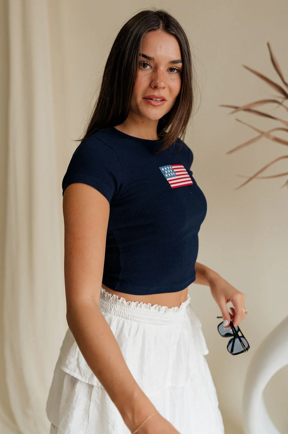 American Flag Graphic Cropped Short Sleeve Top - Image 9