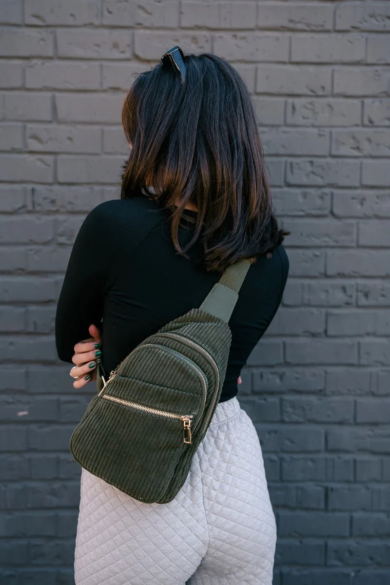 Amina Olive Corduroy Sling Bag