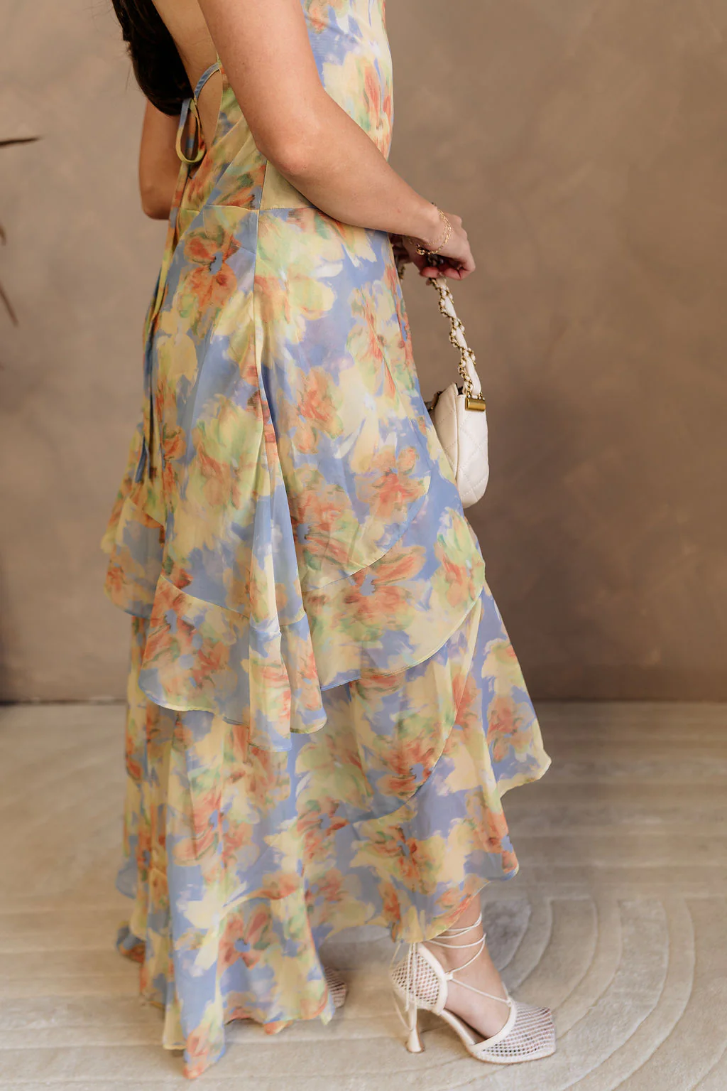 Amira Blue Floral Asymmetric Ruffle Midi Dress - Image 9