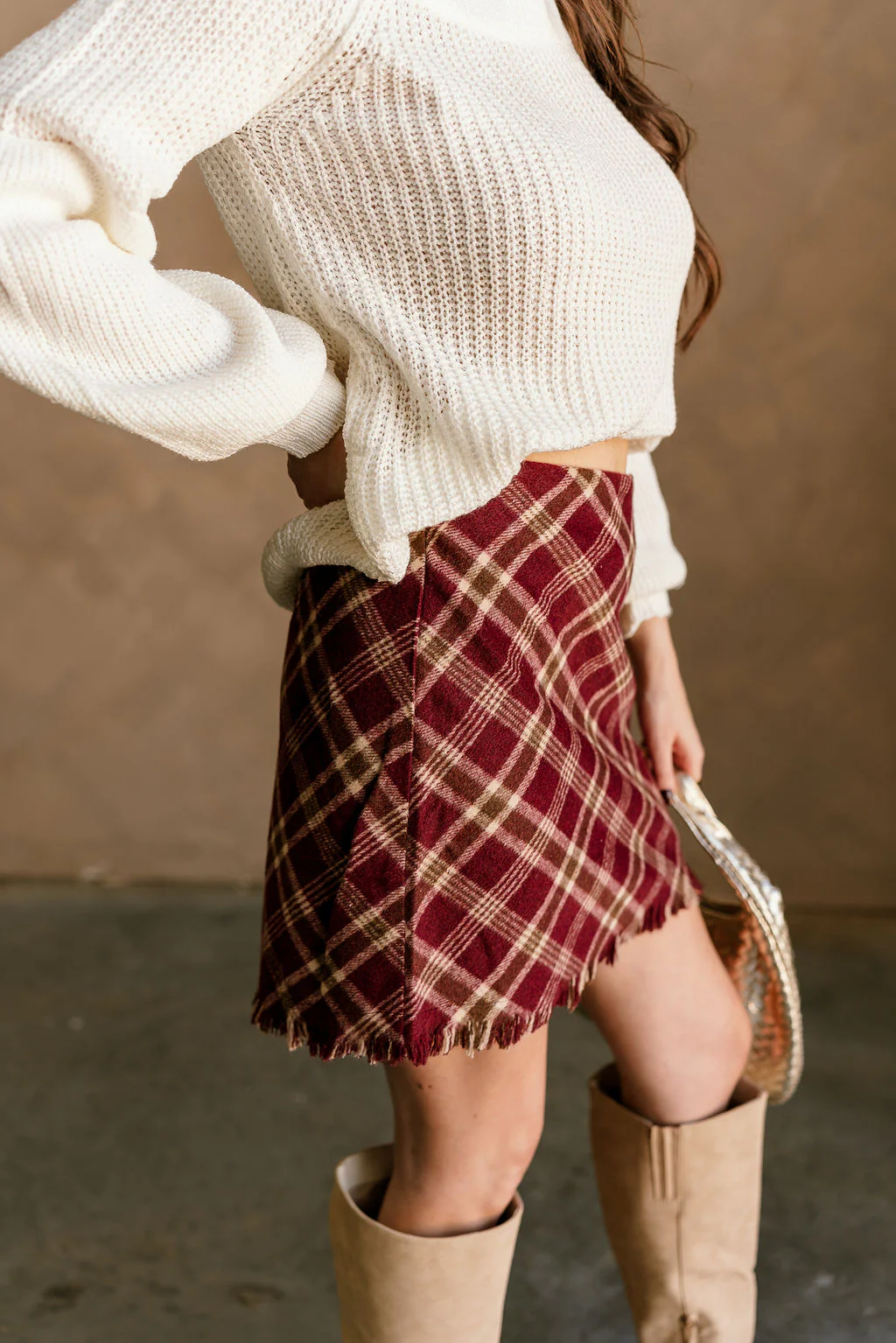 Amira Burgundy Multi Plaid Skirt - Image 3