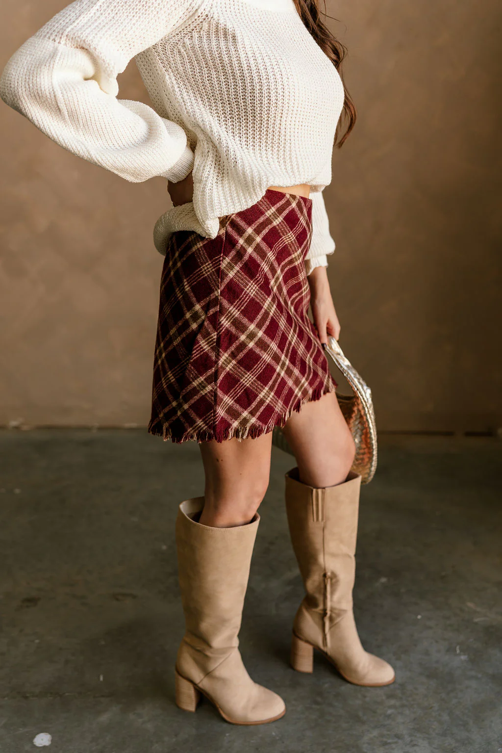Amira Burgundy Multi Plaid Skirt - Image 6