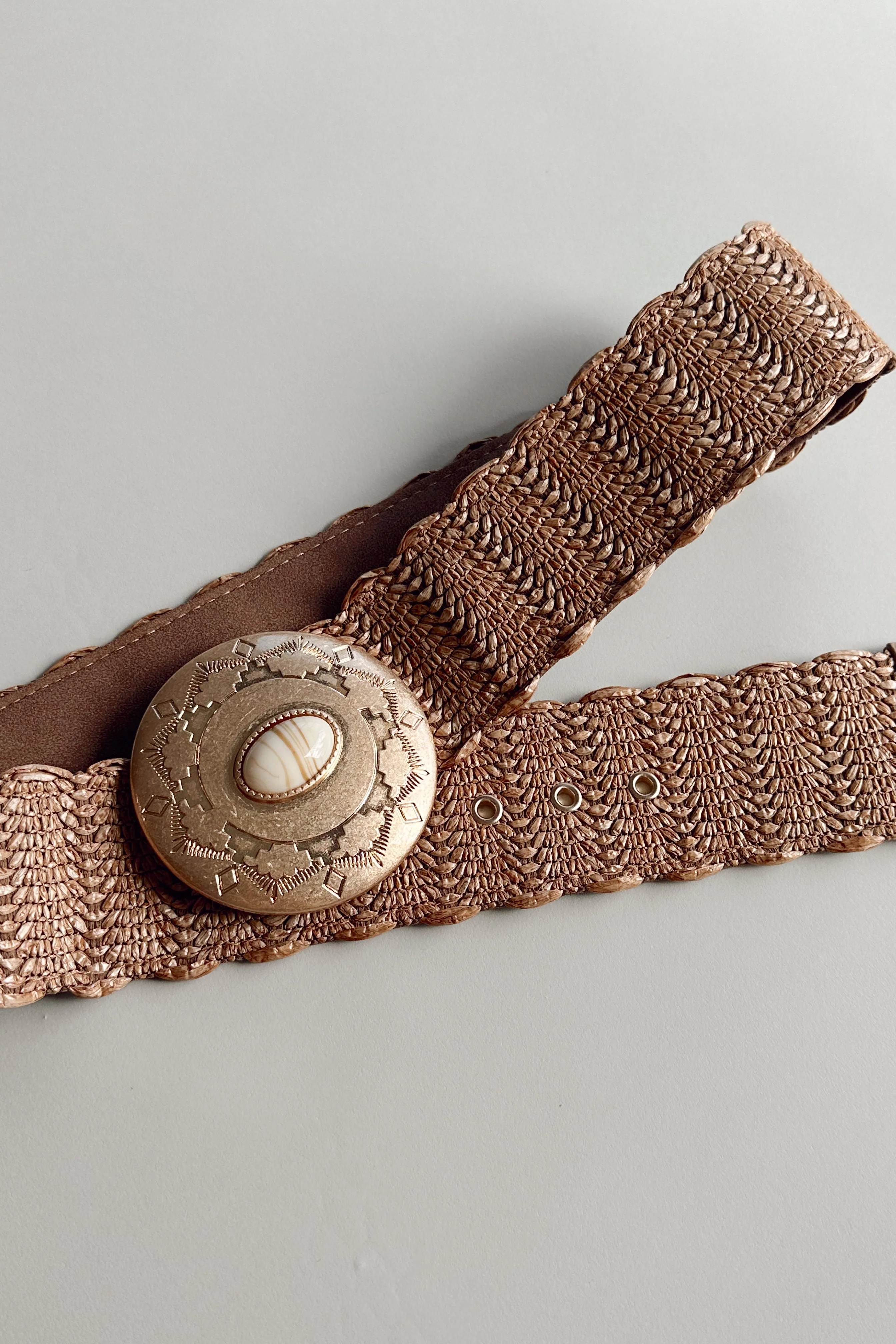 Amira Taupe Raffia & Gold Buckle Belt