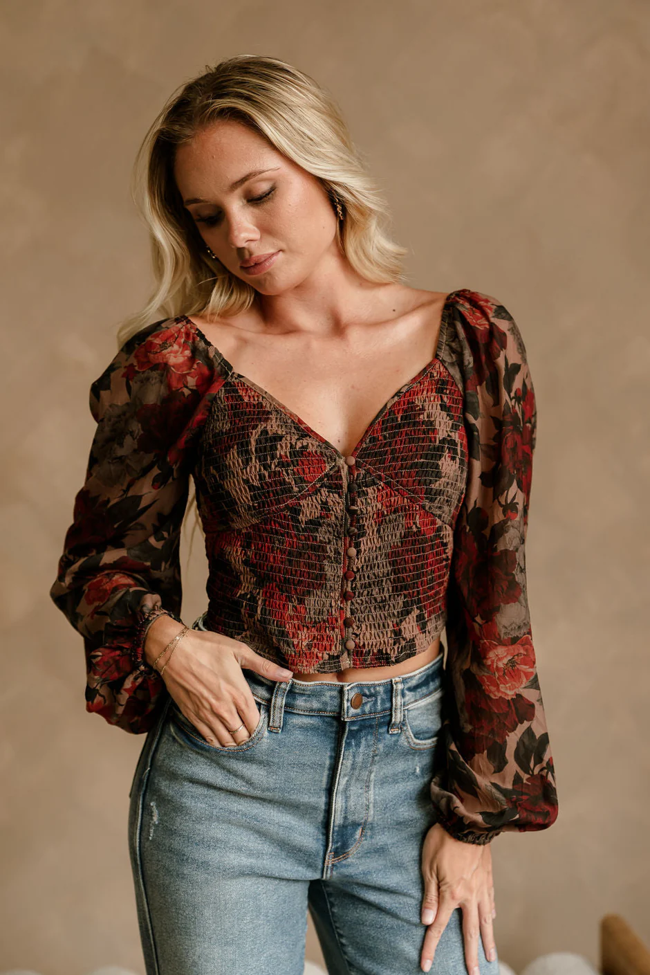 Amora Black Multi Floral Long Sleeve Top - Image 3