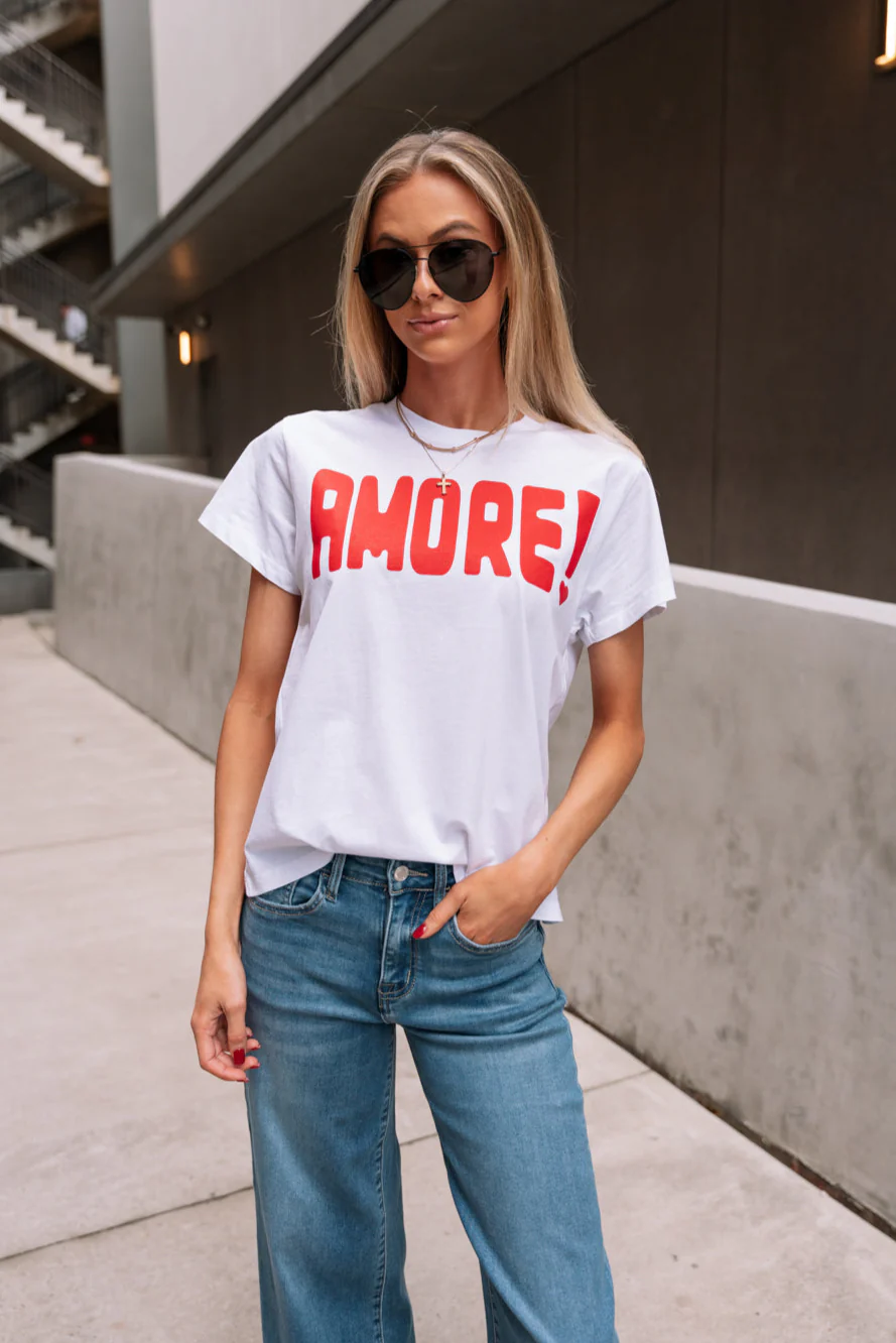 AMORE! Red & White Graphic Tee - Image 2
