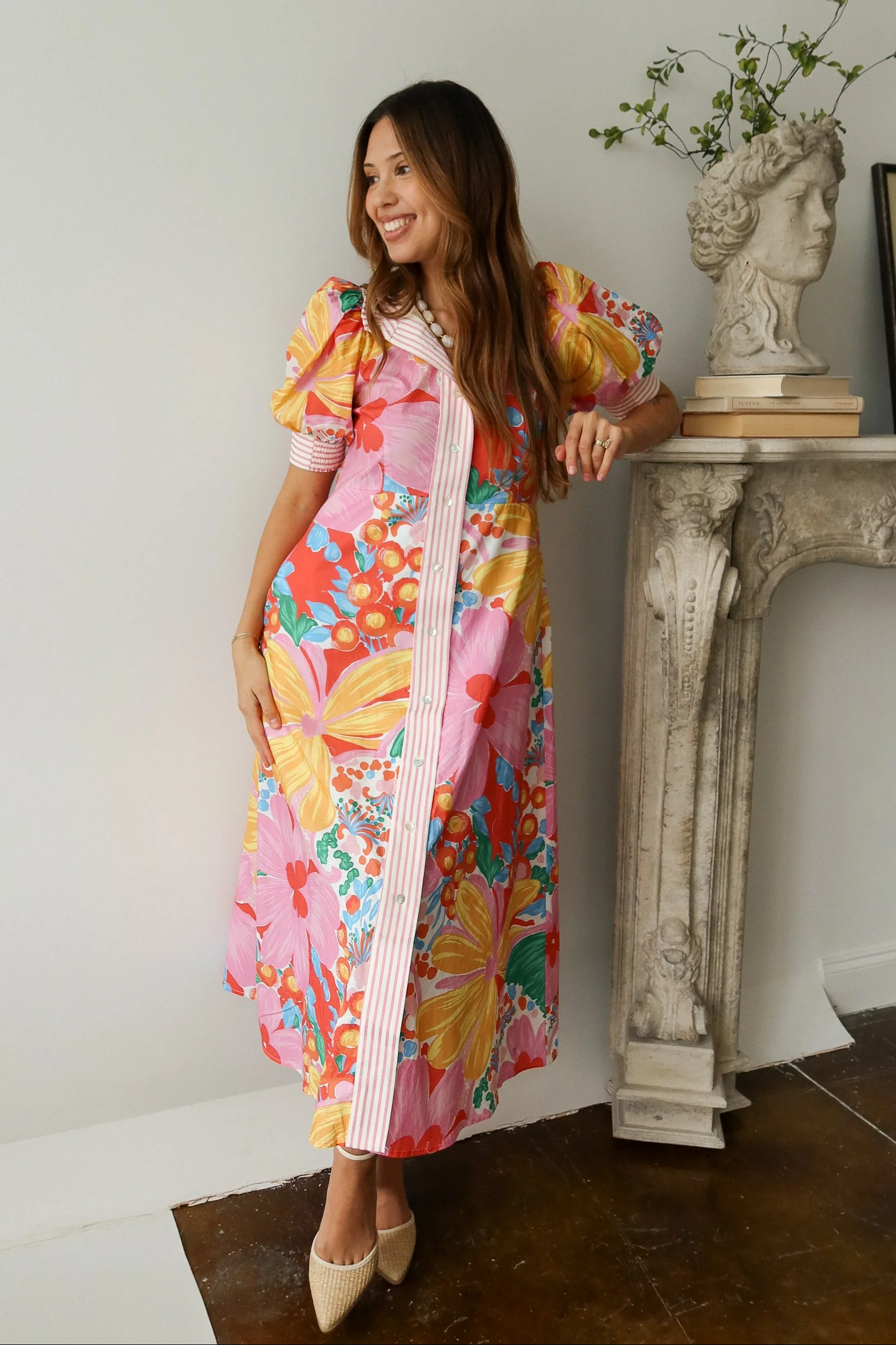 Ana Multi Floral & Stripe Midi Dress