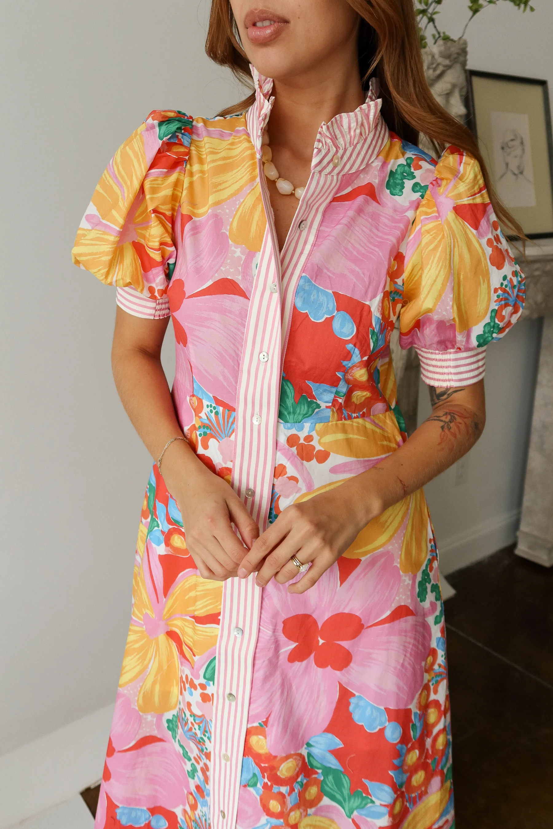 Ana Multi Floral & Stripe Midi Dress - Image 2