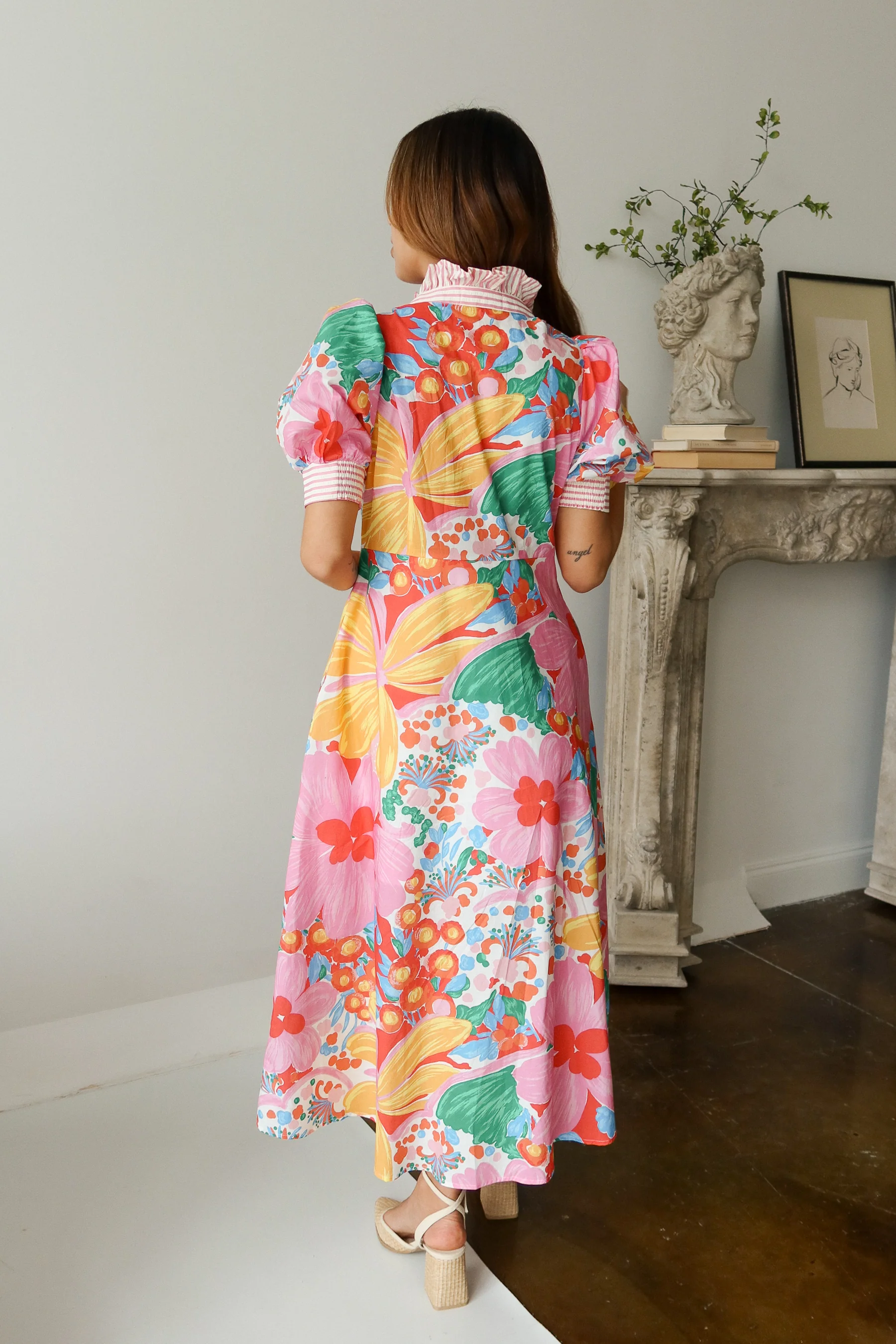 Ana Multi Floral & Stripe Midi Dress - Image 4
