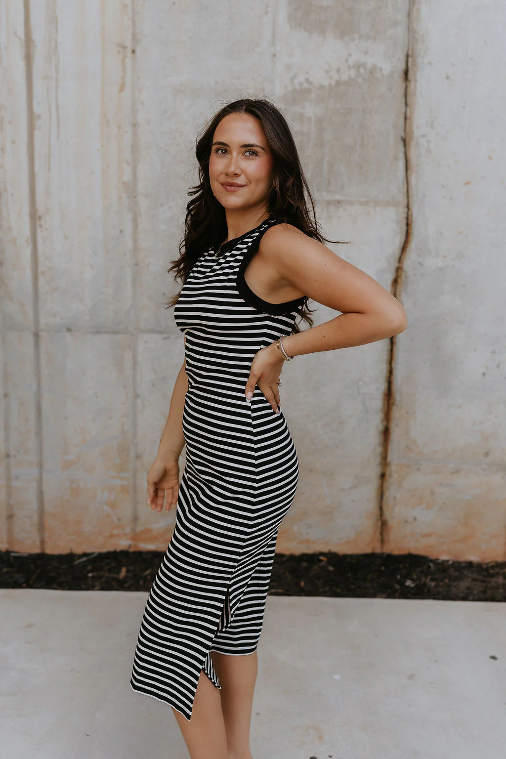 Andri Black & White Stripe Midi Dress - Image 3