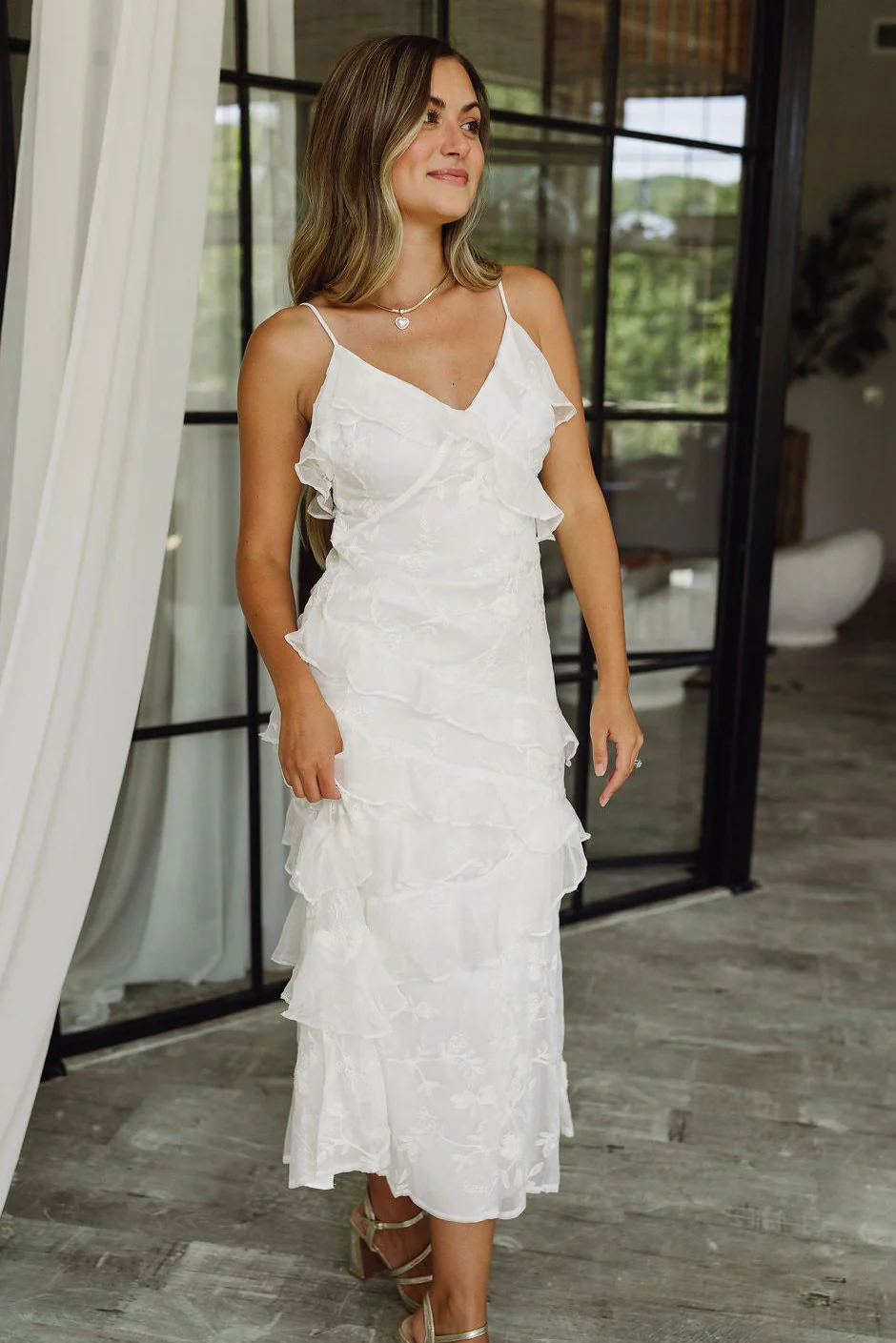 Angelica White Floral Ruffled Midi Dress - Image 6