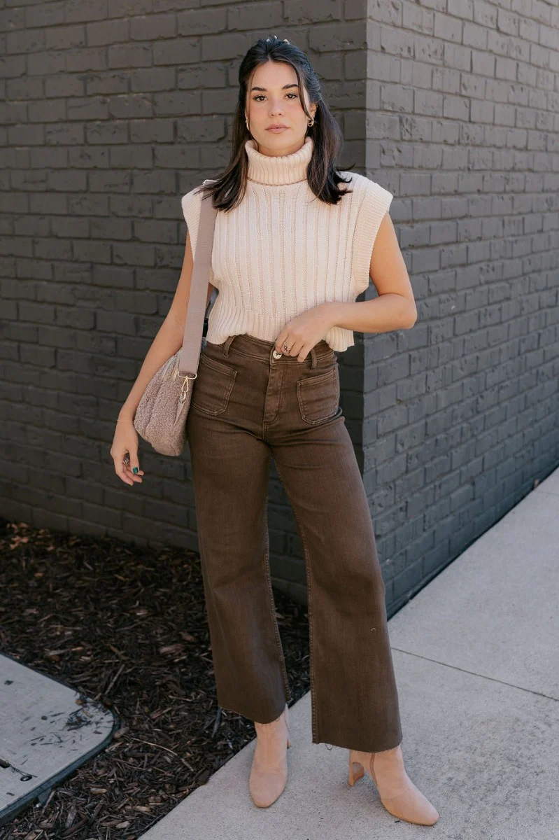Angelina Brown High-Waisted Wide Leg Pants