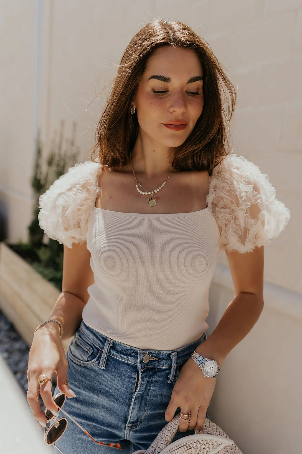 Angelina Cream Tulle Short Puff Sleeve Top - Image 2