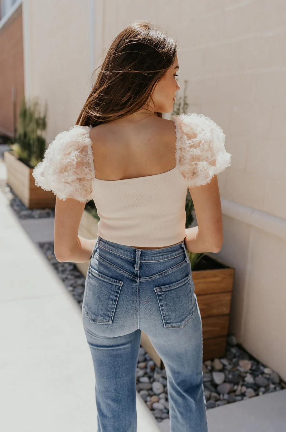 Angelina Cream Tulle Short Puff Sleeve Top - Image 5