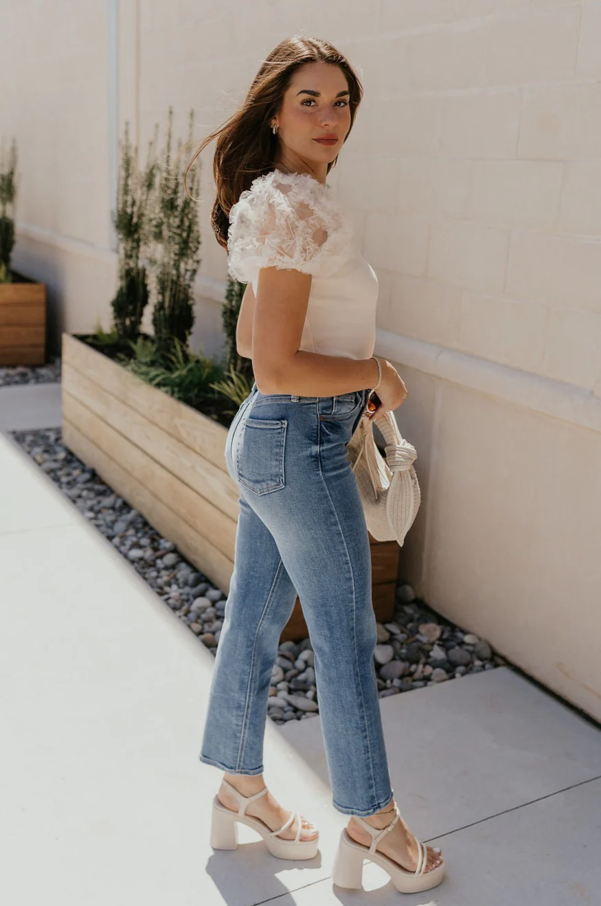 Angelina Cream Tulle Short Puff Sleeve Top - Image 7
