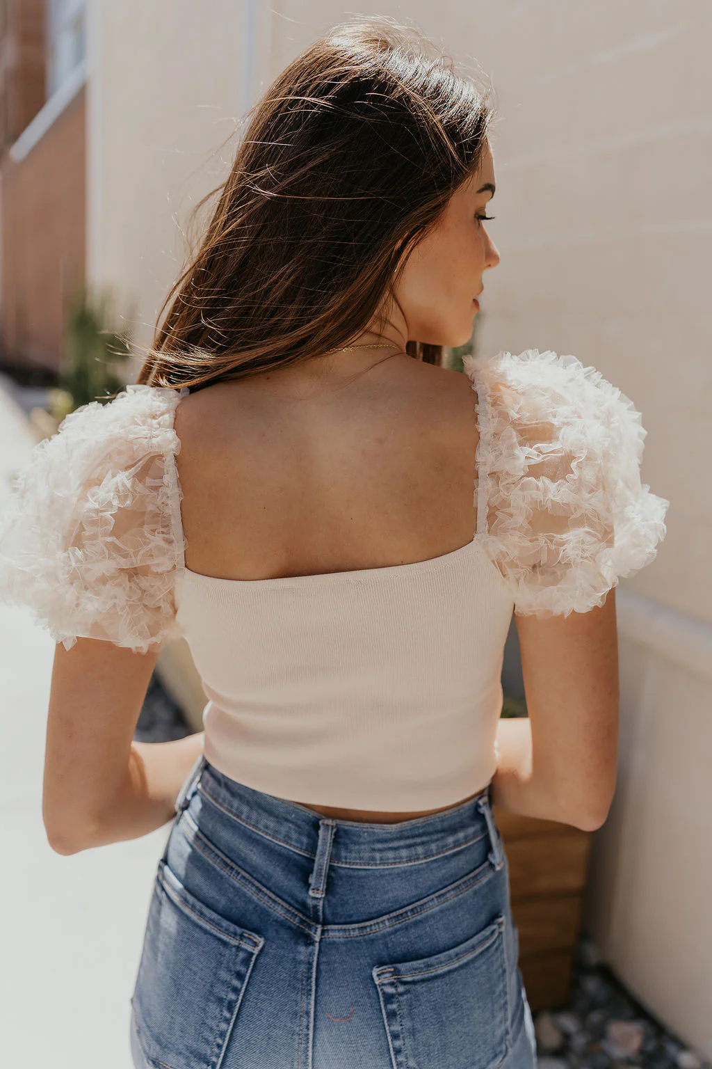 Angelina Cream Tulle Short Puff Sleeve Top - Image 8