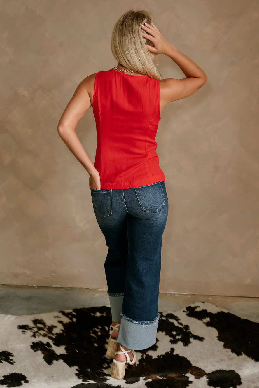 Annabelle Red Orange Tie-Front Tank Top - Image 4