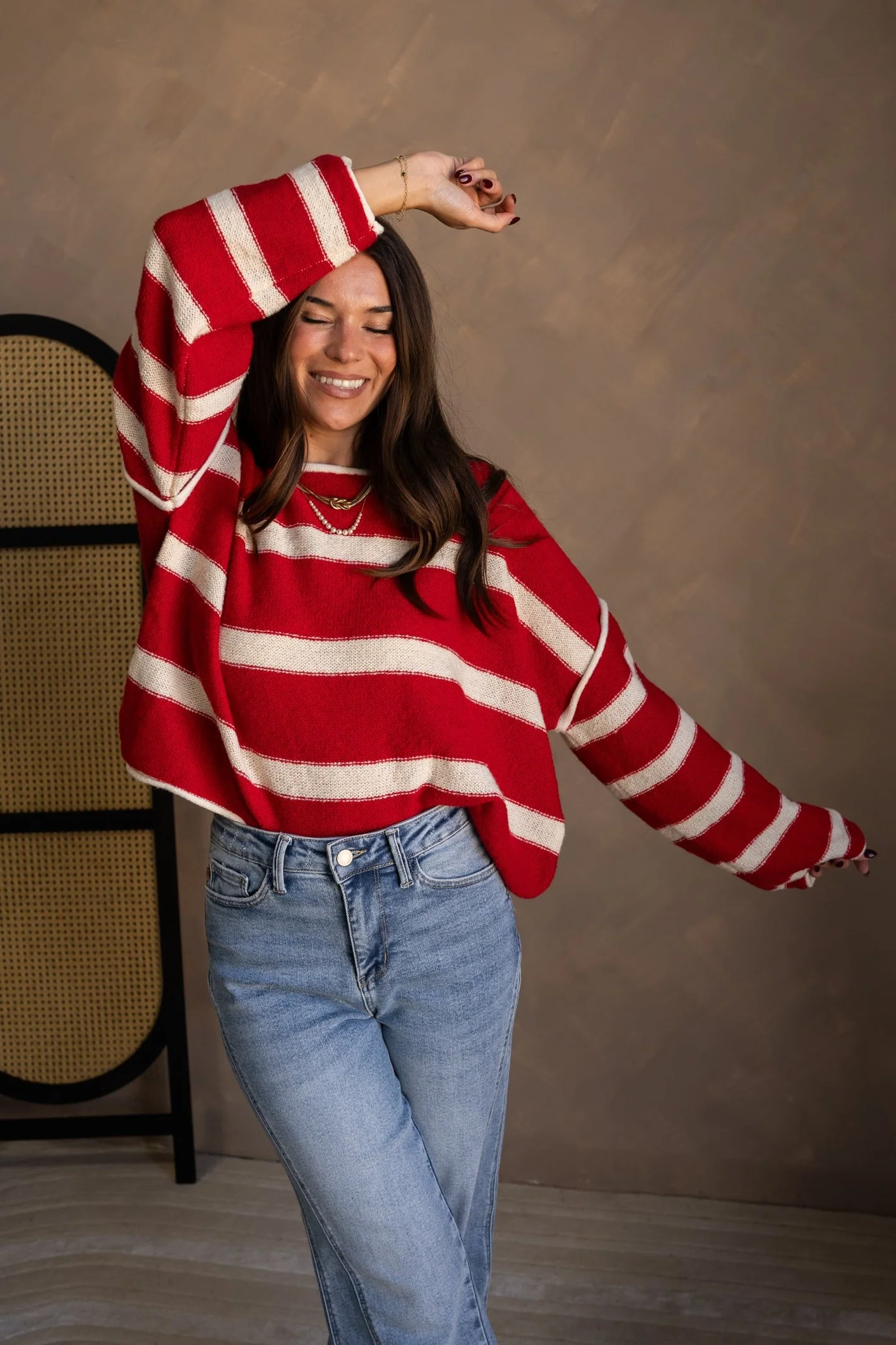 Annalie Red & Cream Stripe Sweater