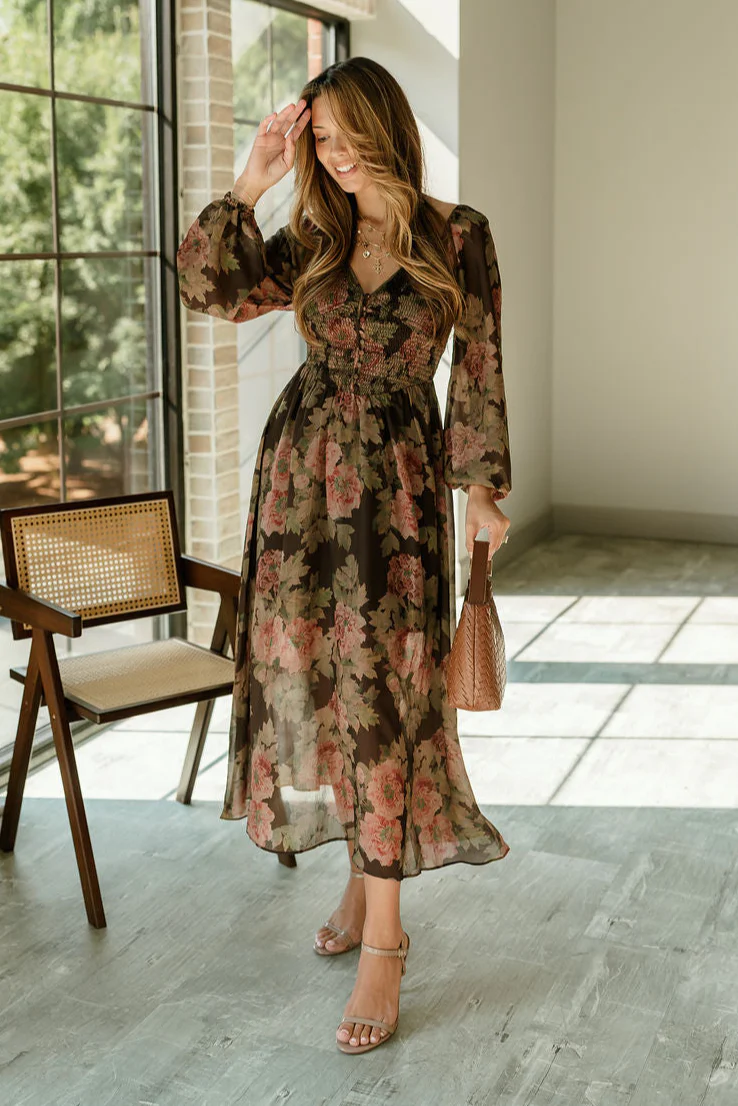 Any Brown Multi Floral Midi Dress - Image 2