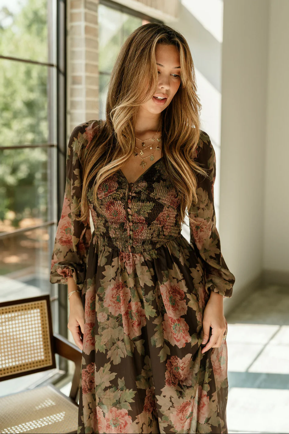 Any Brown Multi Floral Midi Dress - Image 3