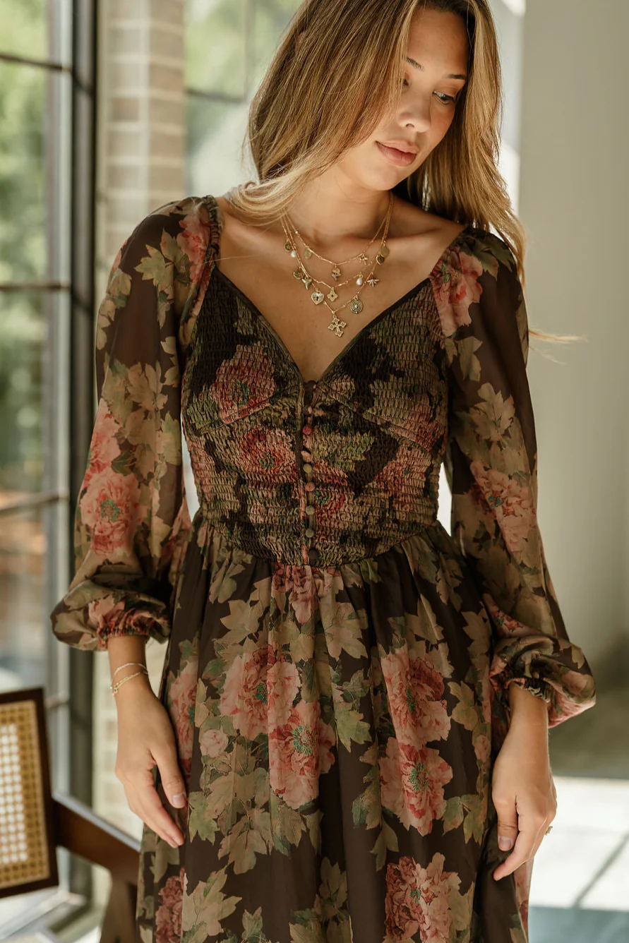 Any Brown Multi Floral Midi Dress - Image 5