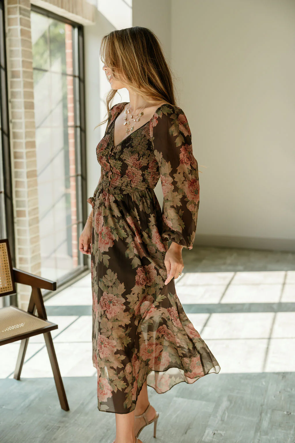 Any Brown Multi Floral Midi Dress - Image 6