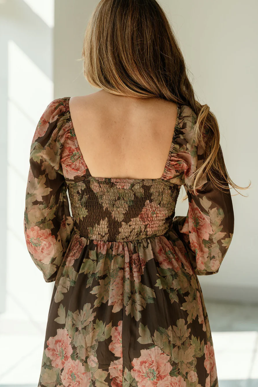 Any Brown Multi Floral Midi Dress - Image 8