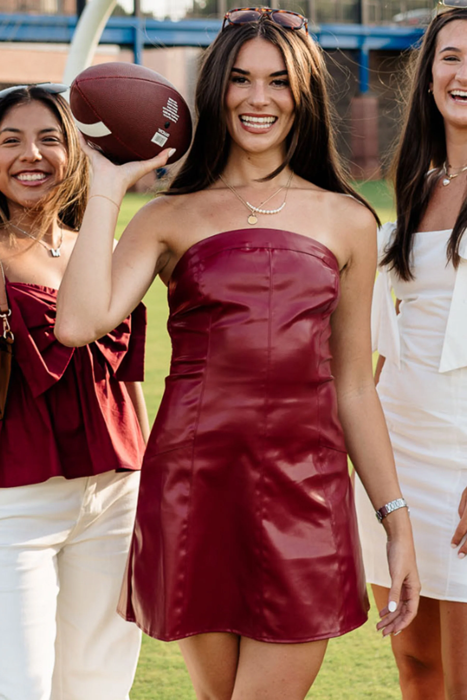 Anya Burgundy Faux-Leather Strapless Dress - Image 2