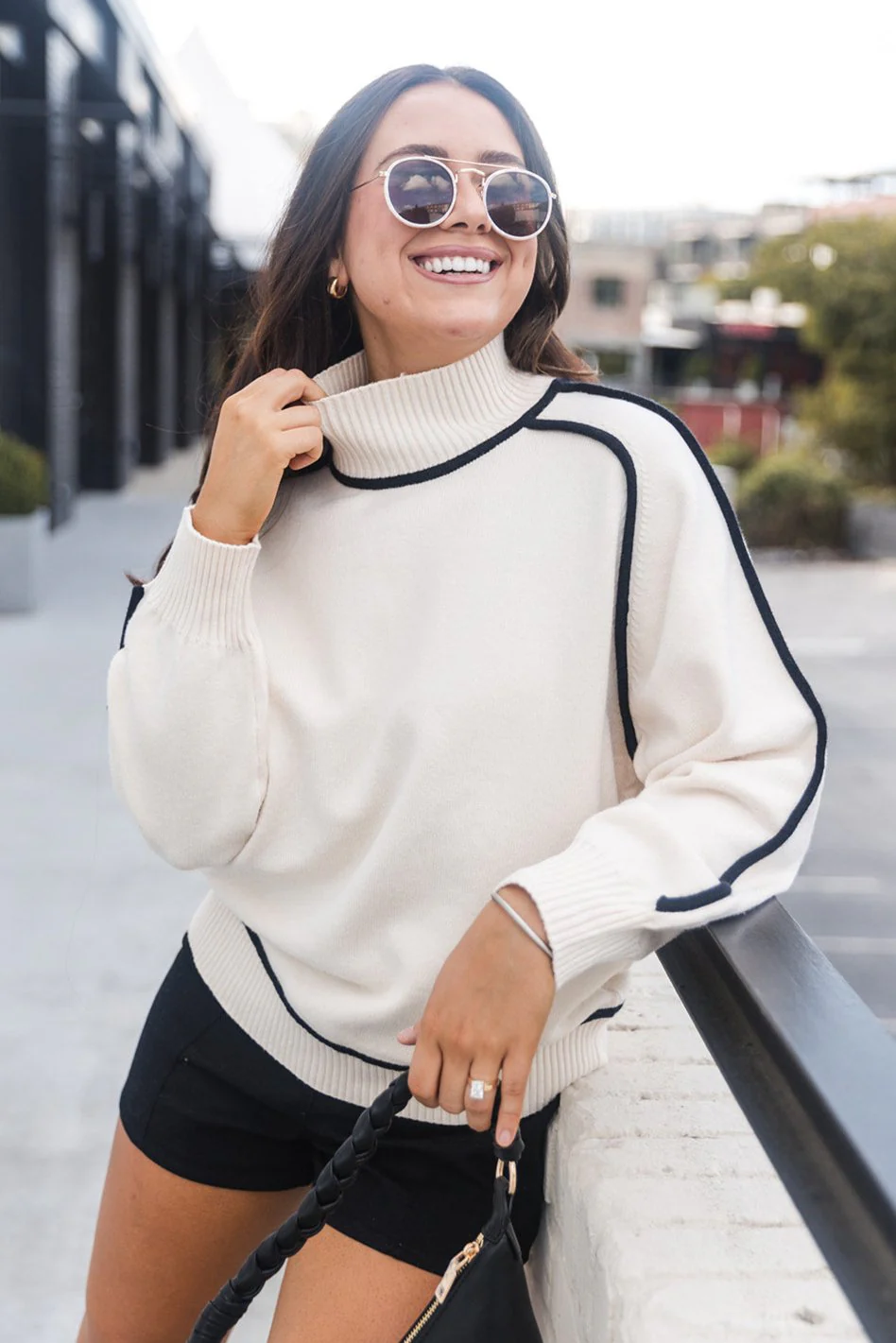 Anya Cream & Black Mock Neck Sweater