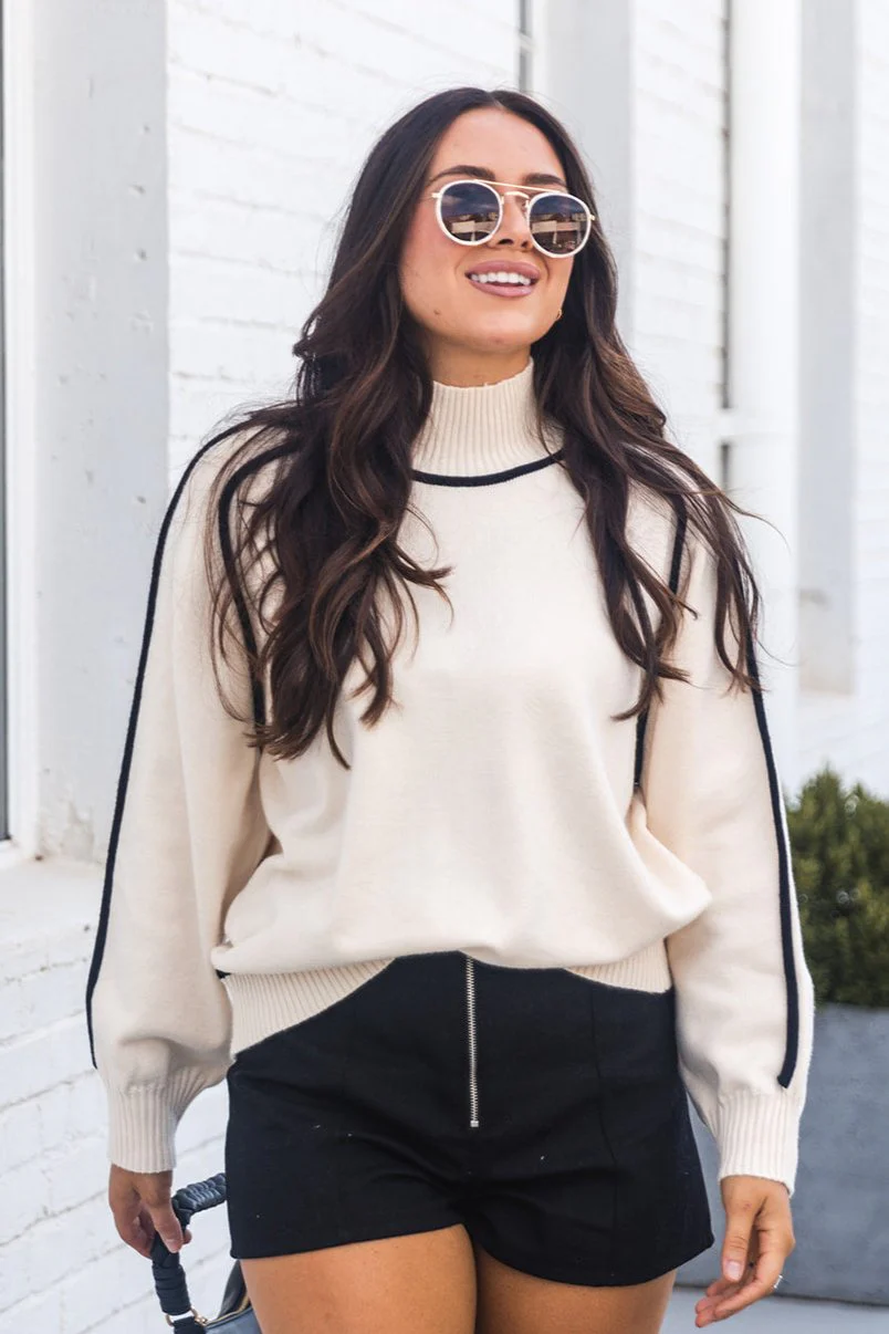 Anya Cream & Black Mock Neck Sweater - Image 2