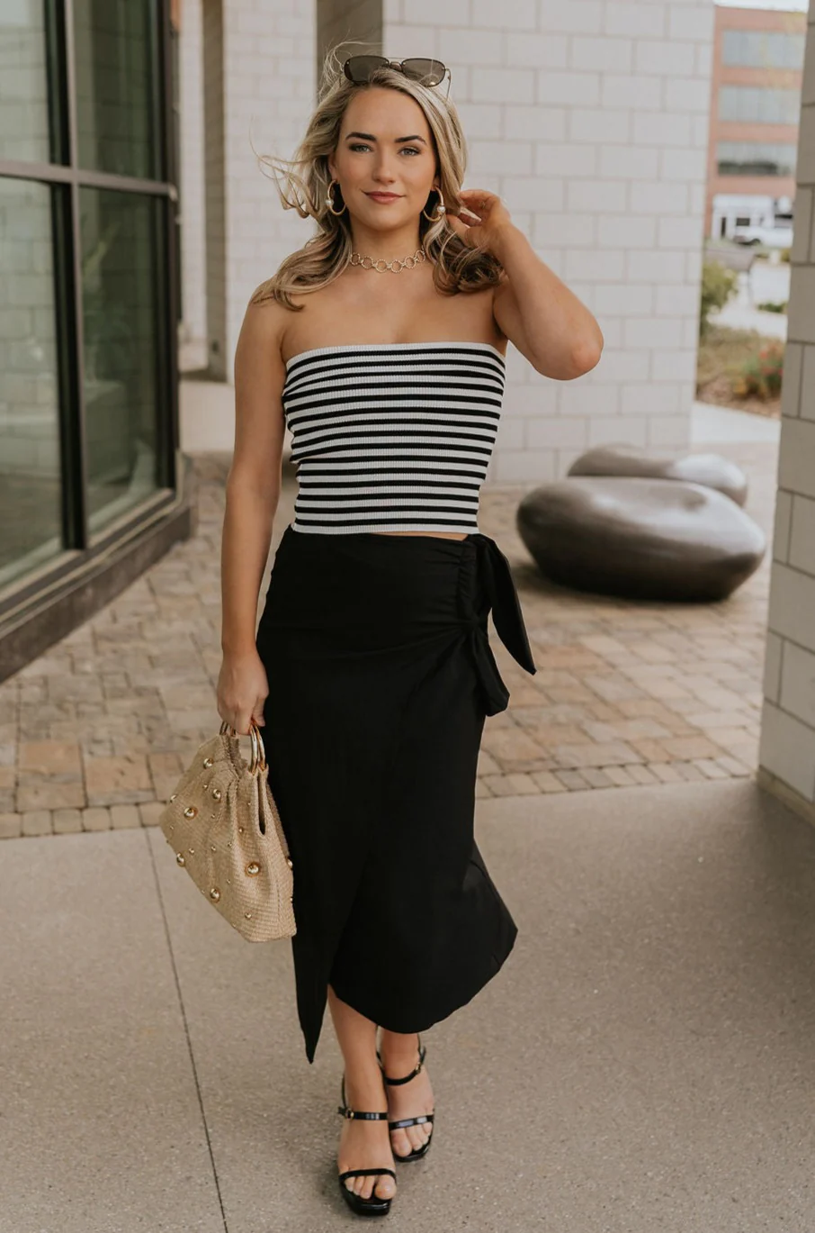 Arabella Black Wrap Midi Skirt