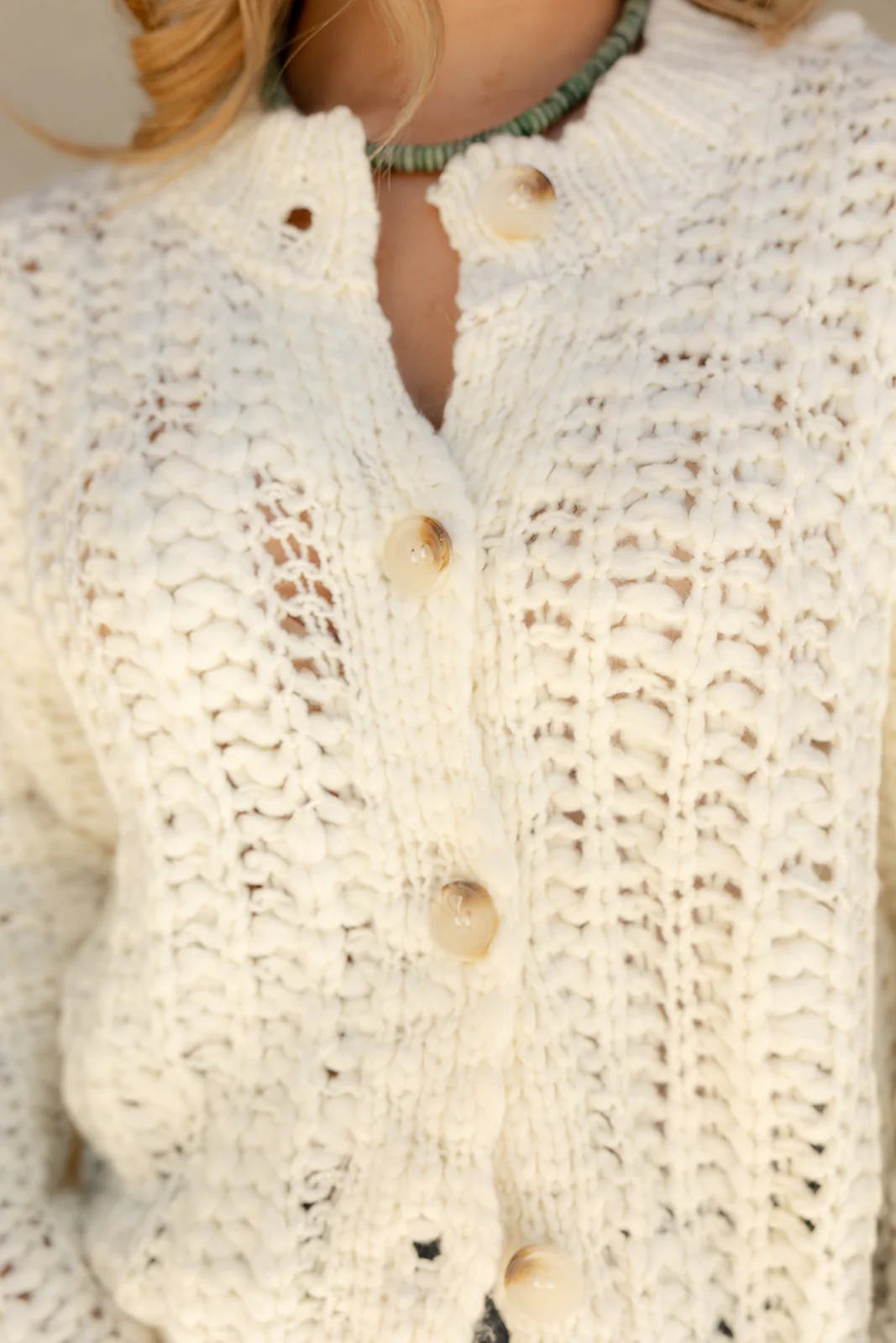 Aria Cream Cable Knit Cardigan - Image 3